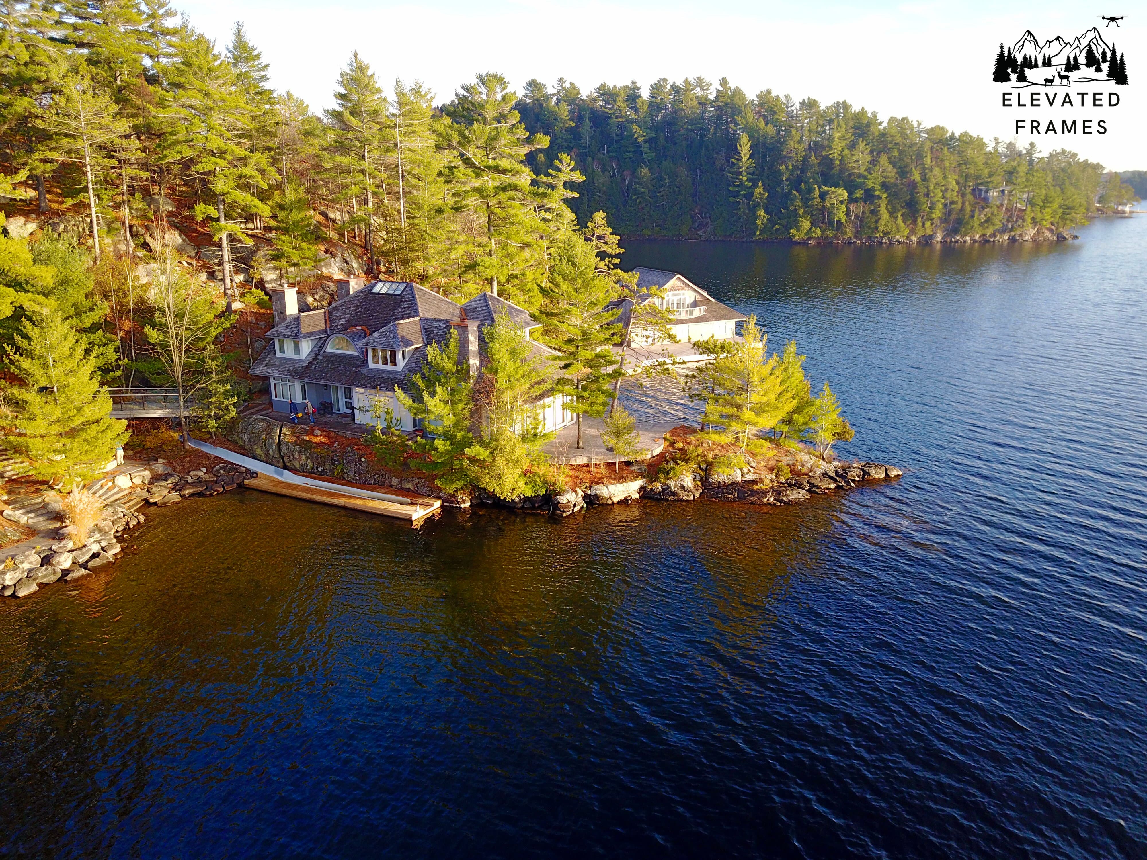 Elevated view of a private cottage on Lake Rosseau